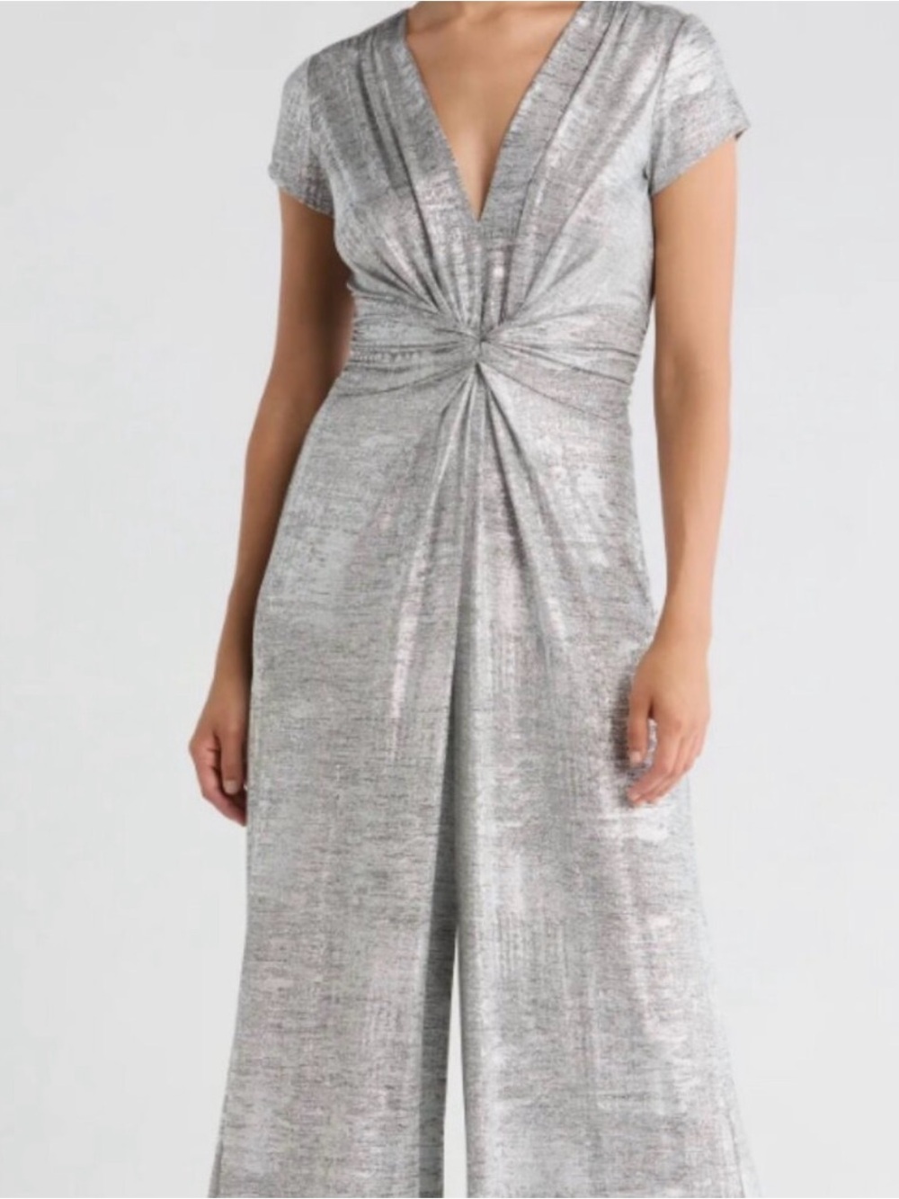 Vince Camuto Metallic Silver Twist front jumpsuit 1X